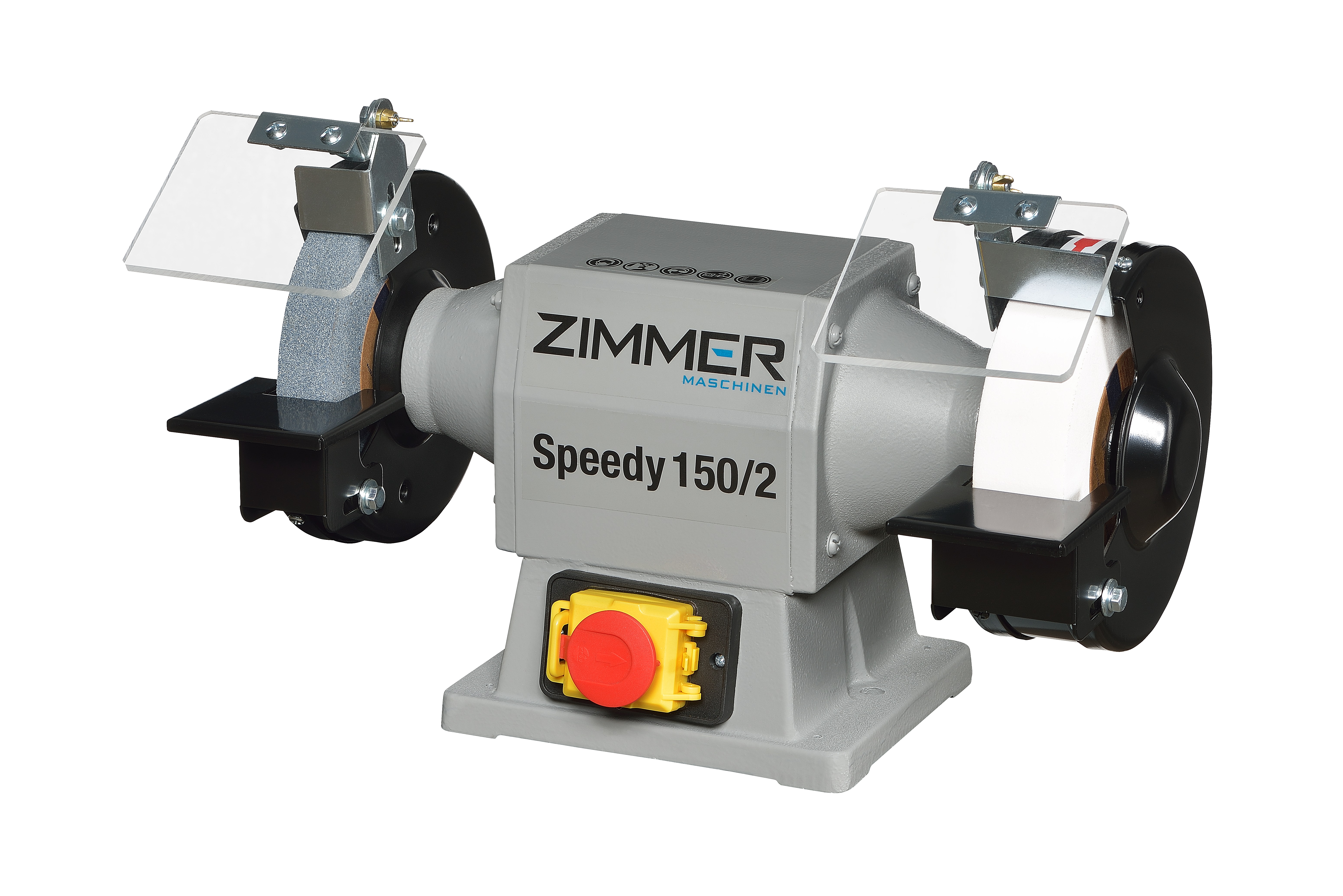 ZIMMER Doppelschleifmaschine Modell SPEEDY 150/2 (1x Korund A36 - 150x25x20mm / 1x weiß finishing A100 serienmäßig 150x40x20mm) 2.850 1/min. - 0,45kW - 230V