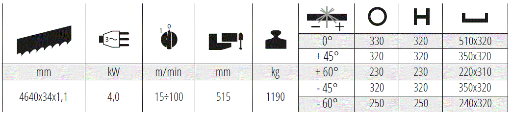 MEP SHARK 512 SXI EVO Halbautomatische, elektrohydraulische Bandsägemaschine für Schnitte von 60° links bis 60° rechts